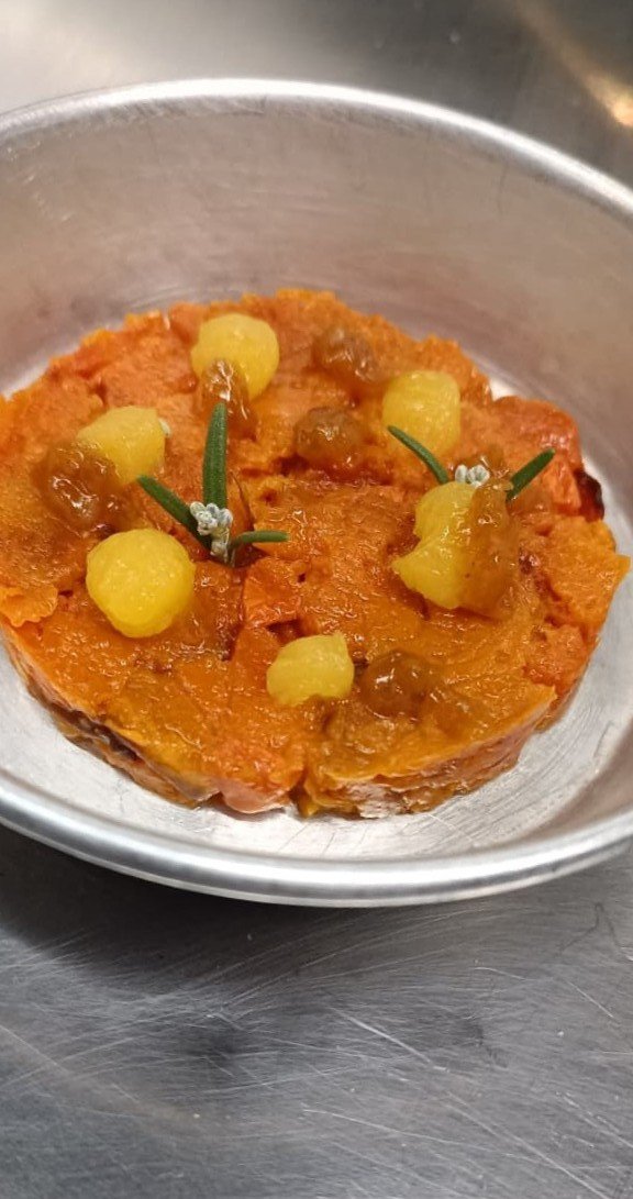 Tartare di zucca con crema di limone confit e gel di mandarino